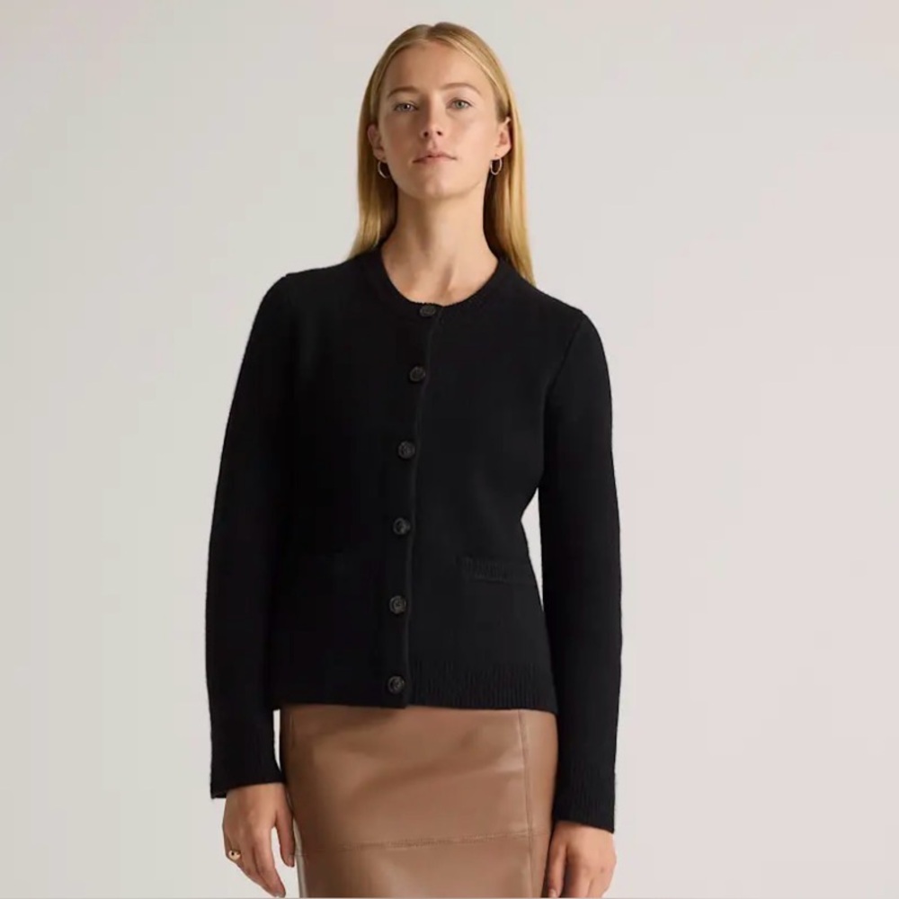 Structured Mongolian Cashmere Cardigan Black (Size Small)